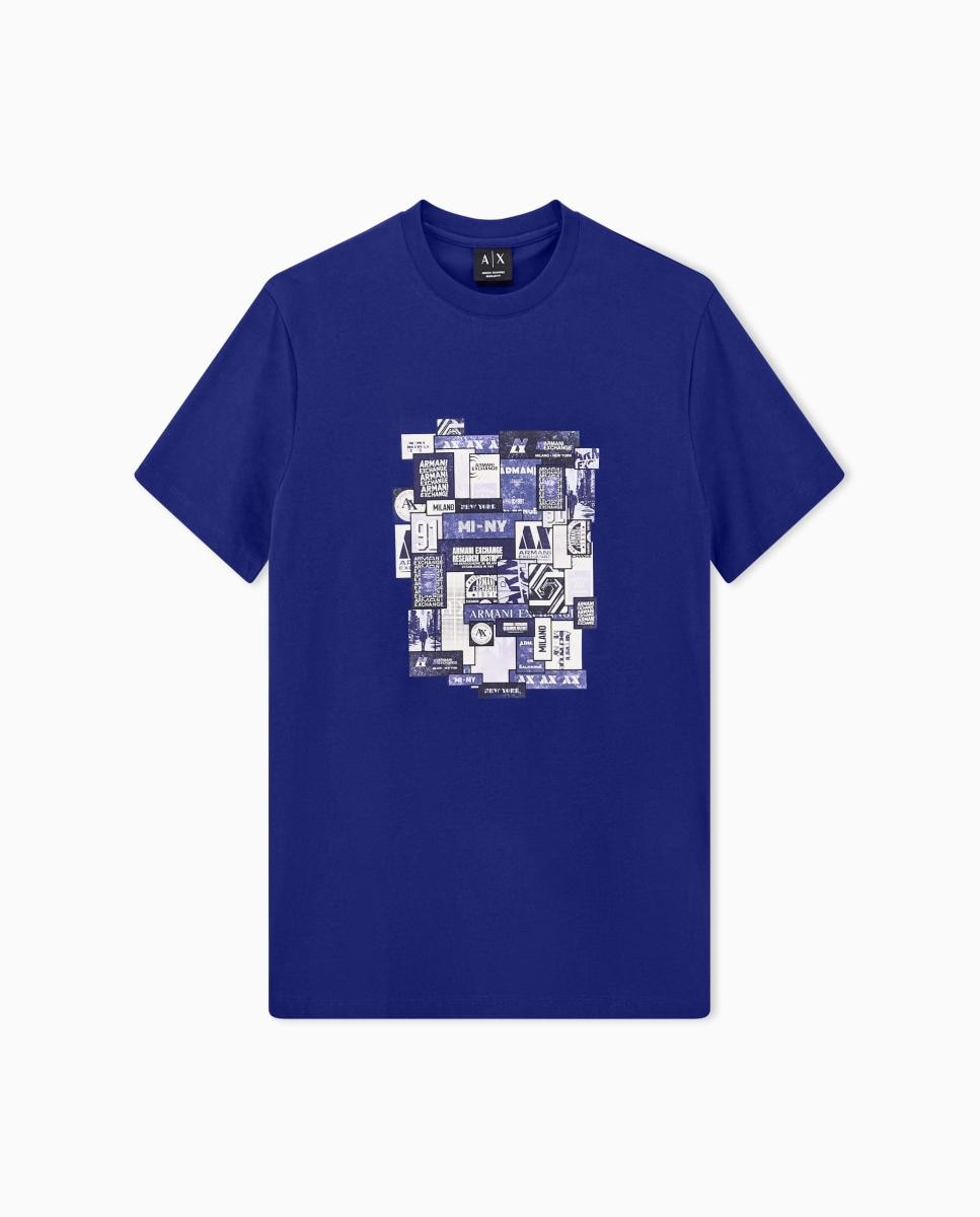 T-shirt de Manga Curta com Estampado Collage Azul-5