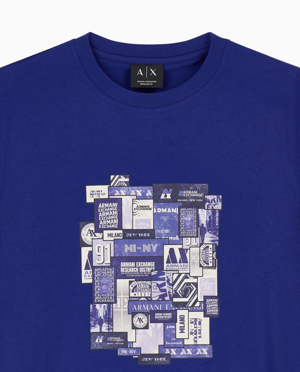 T-shirt de Manga Curta com Estampado Collage Azul-7