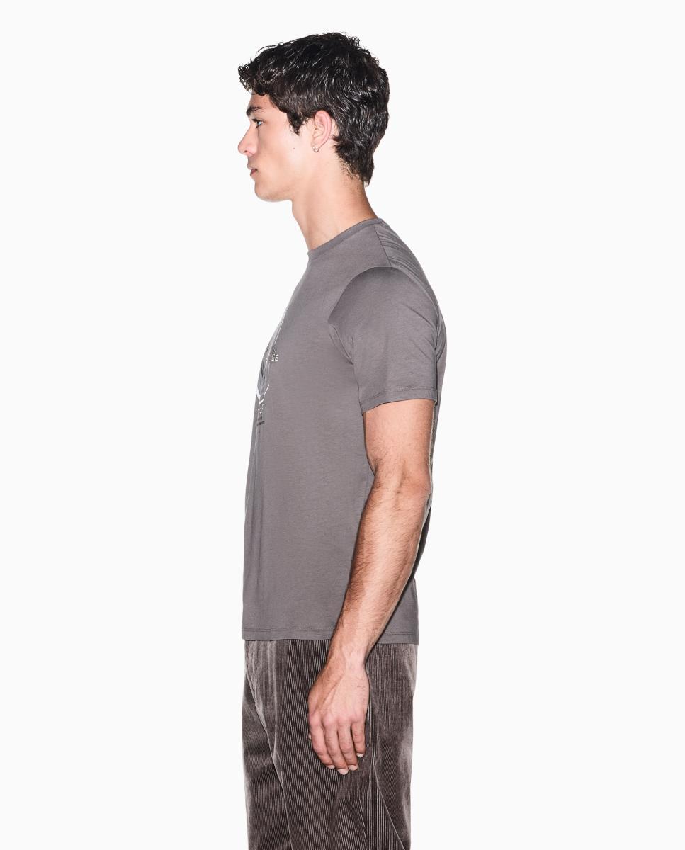 T-shirt de Manga Curta com Estampado Taupe-4