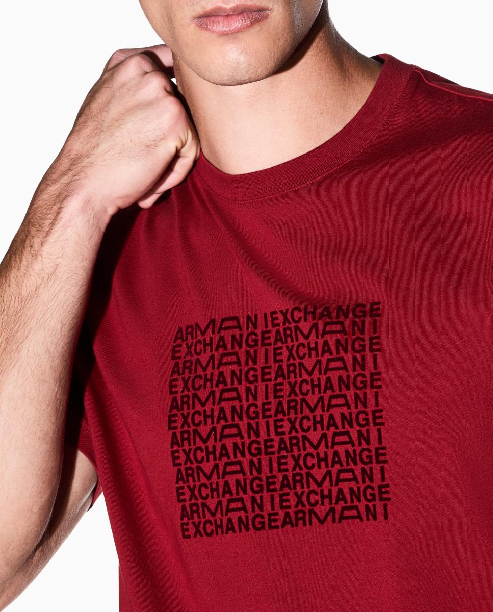 Imagen 4 de Camiseta de hombre manga corta con logo en aplicación flocada - Armani Exchange - Burdeos Burdeos