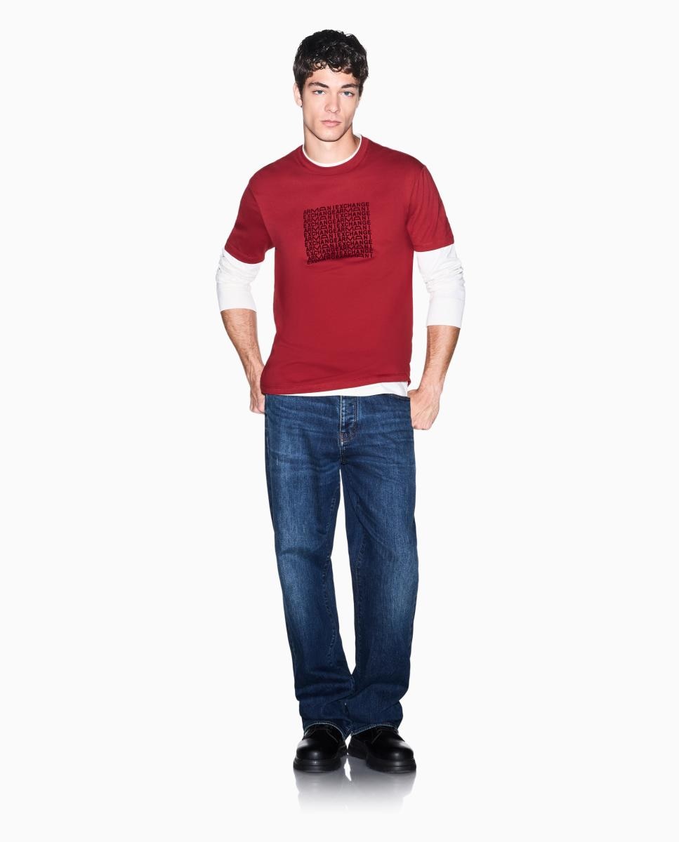 Imagen 8 de Camiseta de hombre manga corta con logo en aplicación flocada - Armani Exchange - Burdeos Burdeos