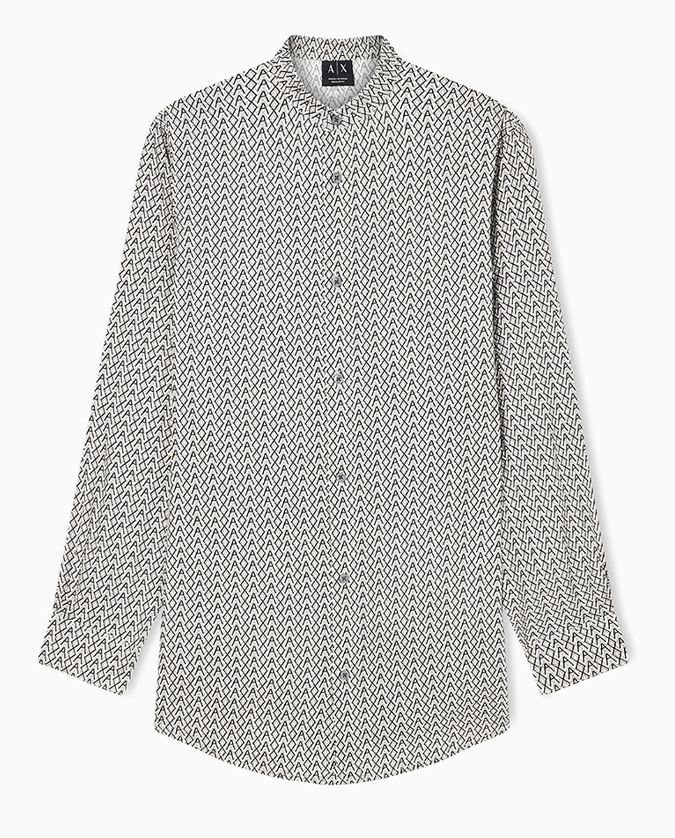 Camisa de Manga Comprida com Estampado Bege-4