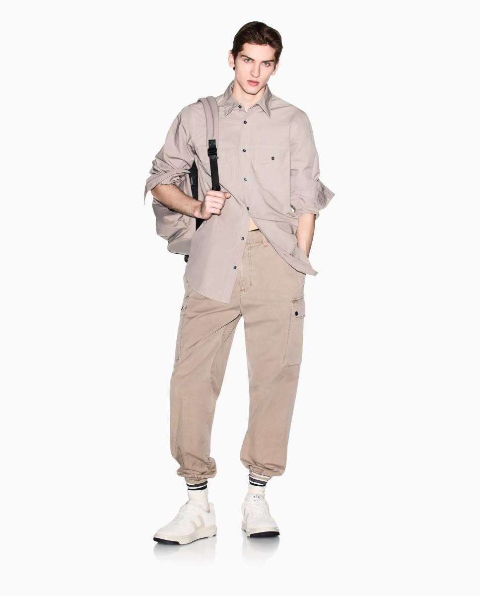 Camisa de Manga Comprida com Bolsos à Frente Bege-3