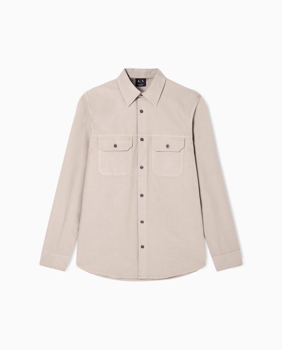Camisa de Manga Comprida com Bolsos à Frente Bege-2