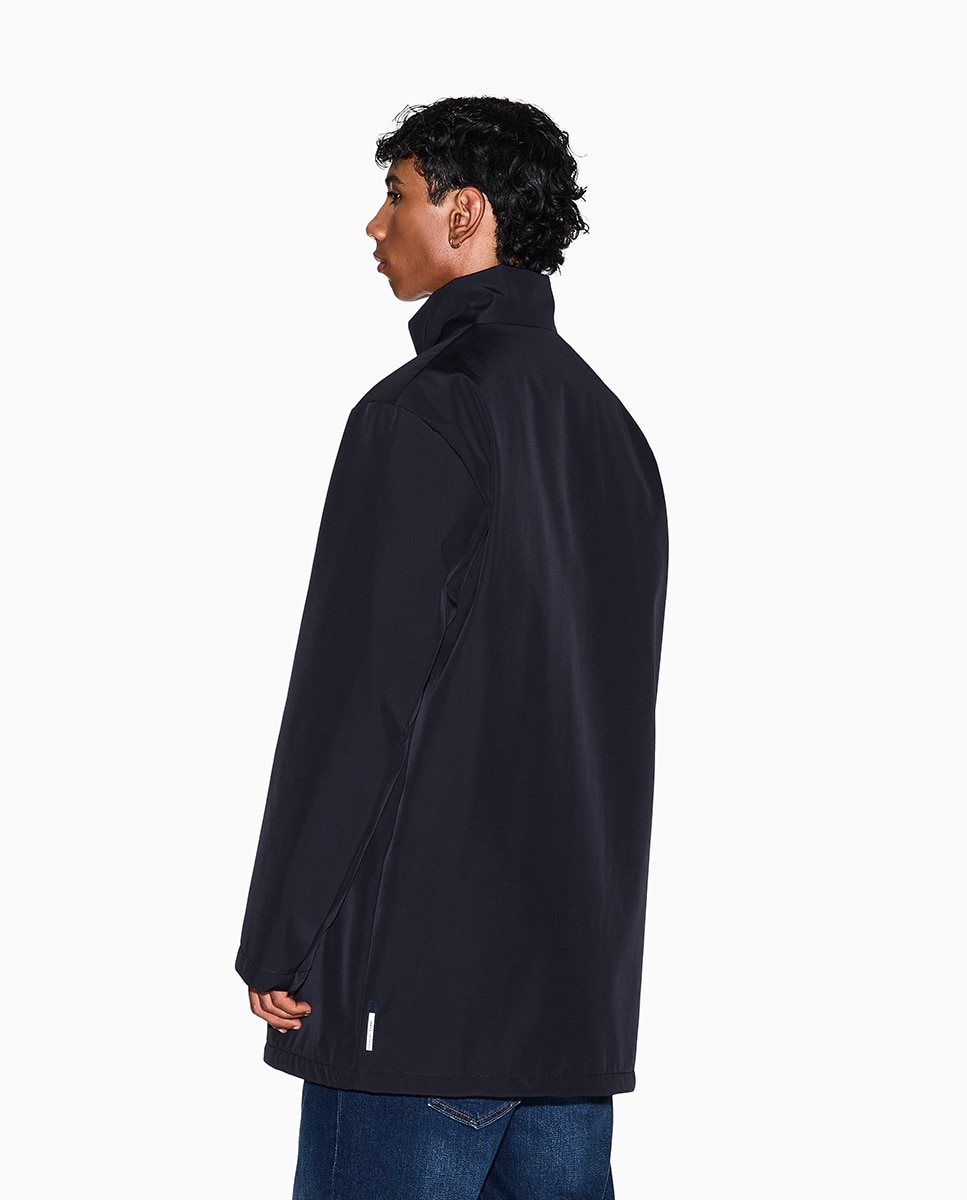 Parka Comprida com Gola Elevada Azul-marinho-2