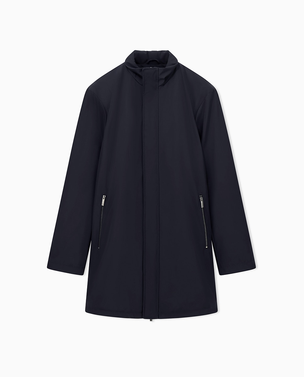 Parka Comprida com Gola Elevada Azul-marinho-4