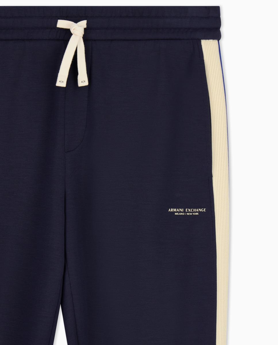 Calças Desportivas de Corte Regular com Fita Lateral Azul-marinho-4