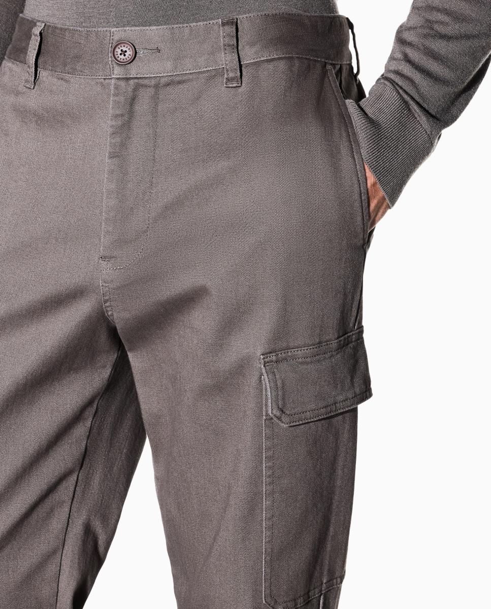 Calças Chino Regular Fit com Bolsos Cargo Taupe-4