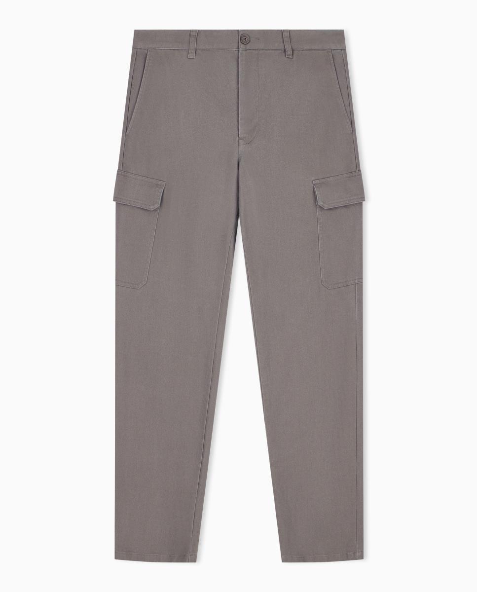 Calças Chino Regular Fit com Bolsos Cargo Taupe-7