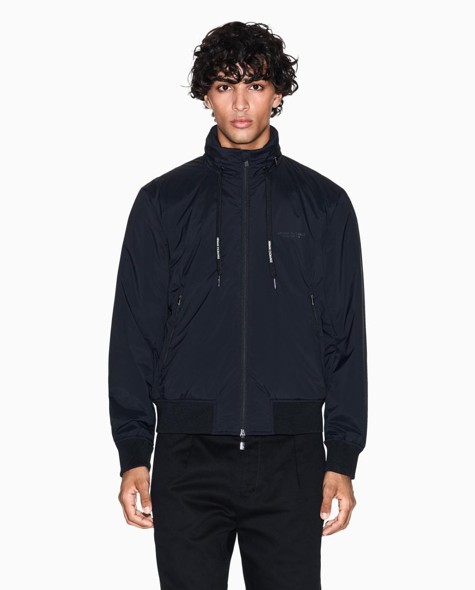 Blusão Bomber em Nylon Acolchoado com Capuz Oculto Preto-1