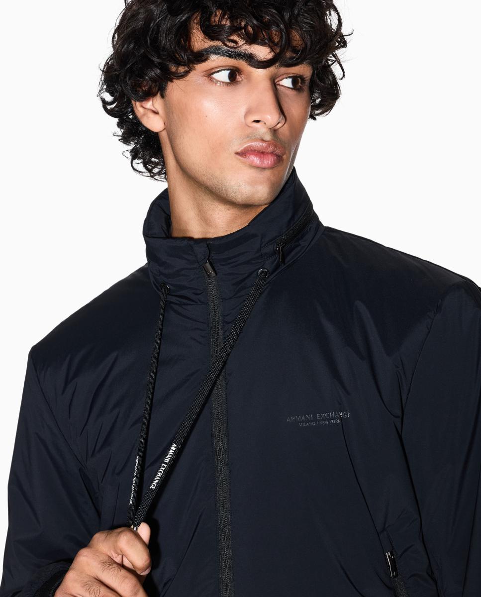 Blusão Bomber em Nylon Acolchoado com Capuz Oculto Preto-3