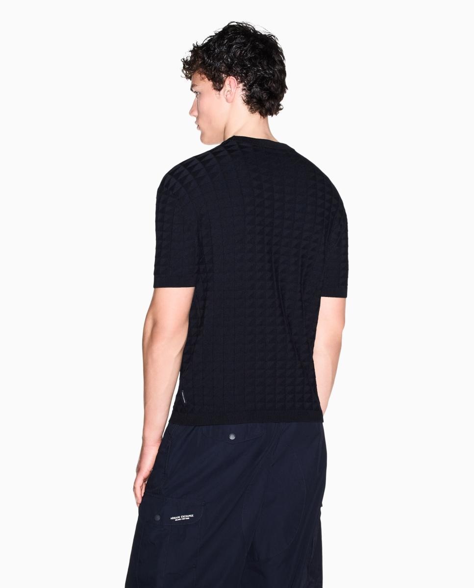Camisola de Malha com Manga Curta e Estrutura aos Quadrados Azul-marinho-2