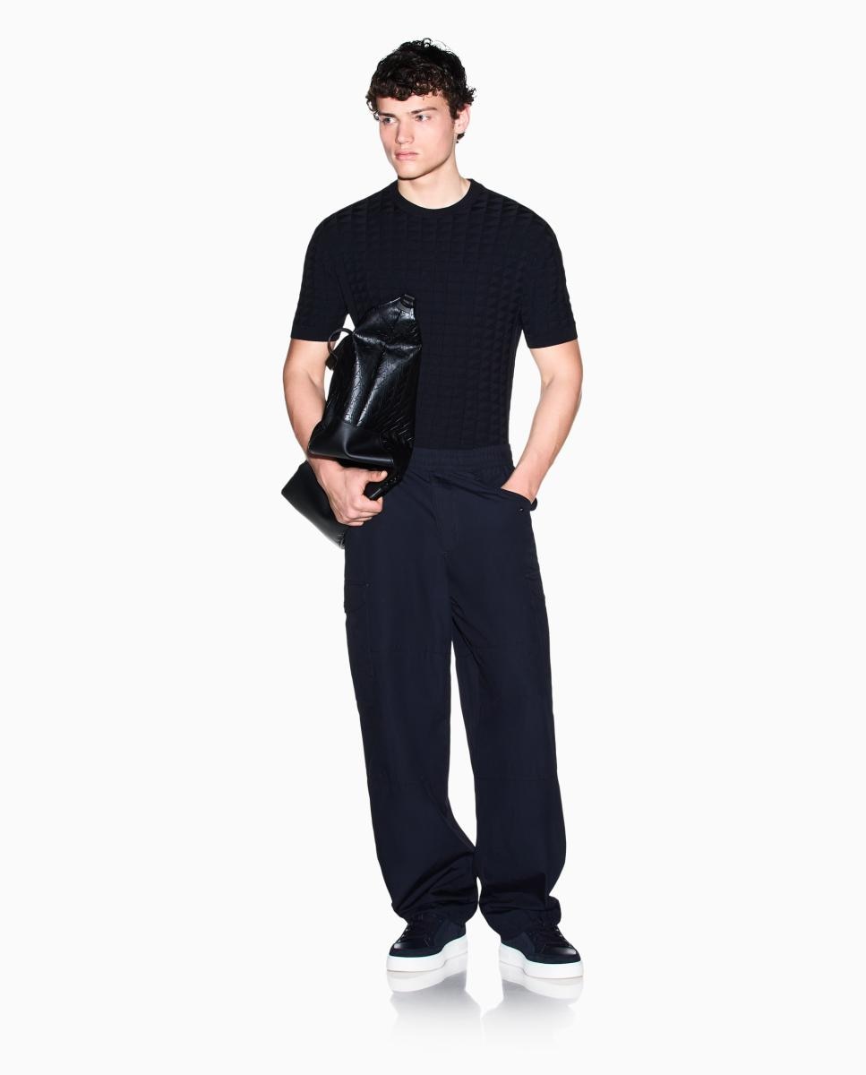 Camisola de Malha com Manga Curta e Estrutura aos Quadrados Azul-marinho-7