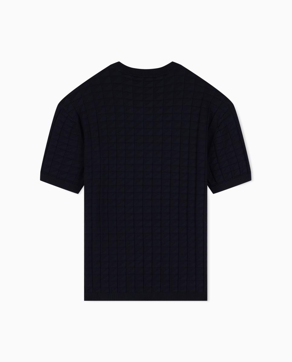 Camisola de Malha com Manga Curta e Estrutura aos Quadrados Azul-marinho-6
