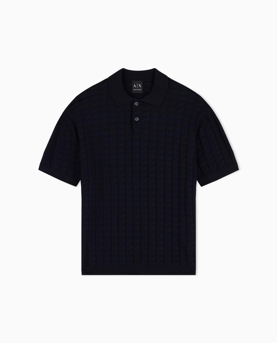 Polo de Malha com Estrutura aos Quadrados Azul-marinho-4