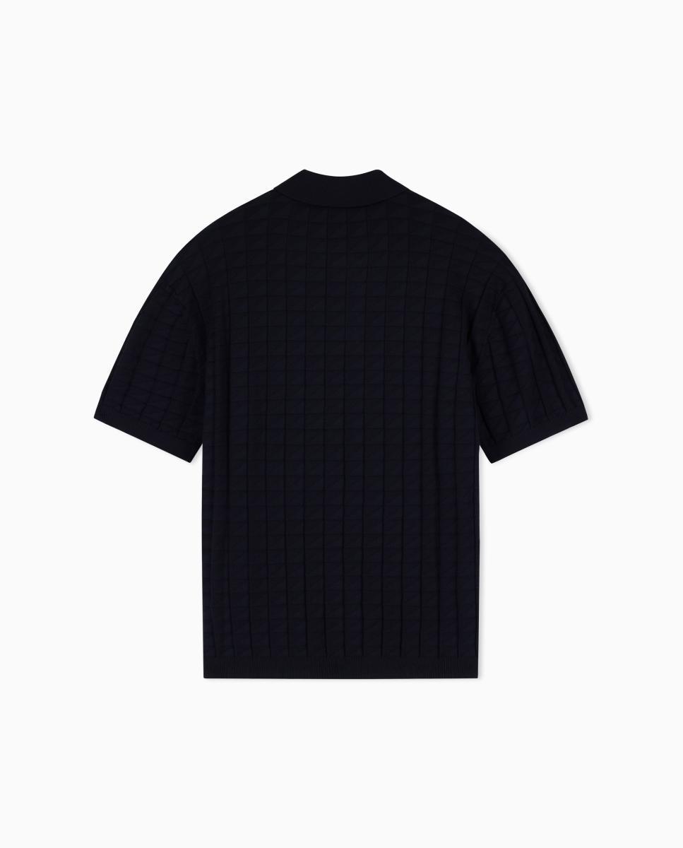 Polo de Malha com Estrutura aos Quadrados Azul-marinho-5
