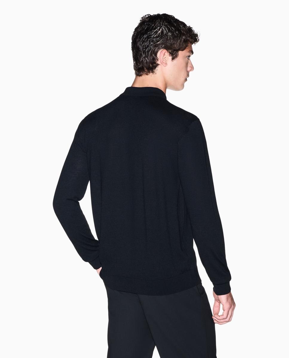Camisola de Malha com Botões e Colarinho Tipo Polo Preto-2