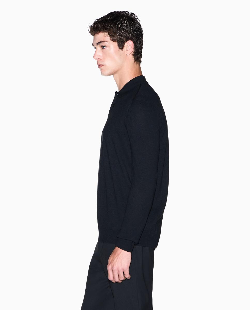 Camisola de Malha com Botões e Colarinho Tipo Polo Preto-4