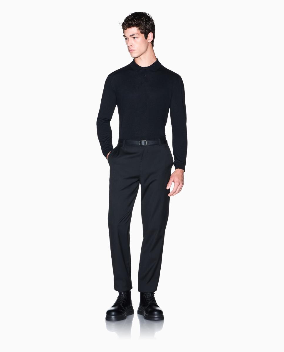 Camisola de Malha com Botões e Colarinho Tipo Polo Preto-8