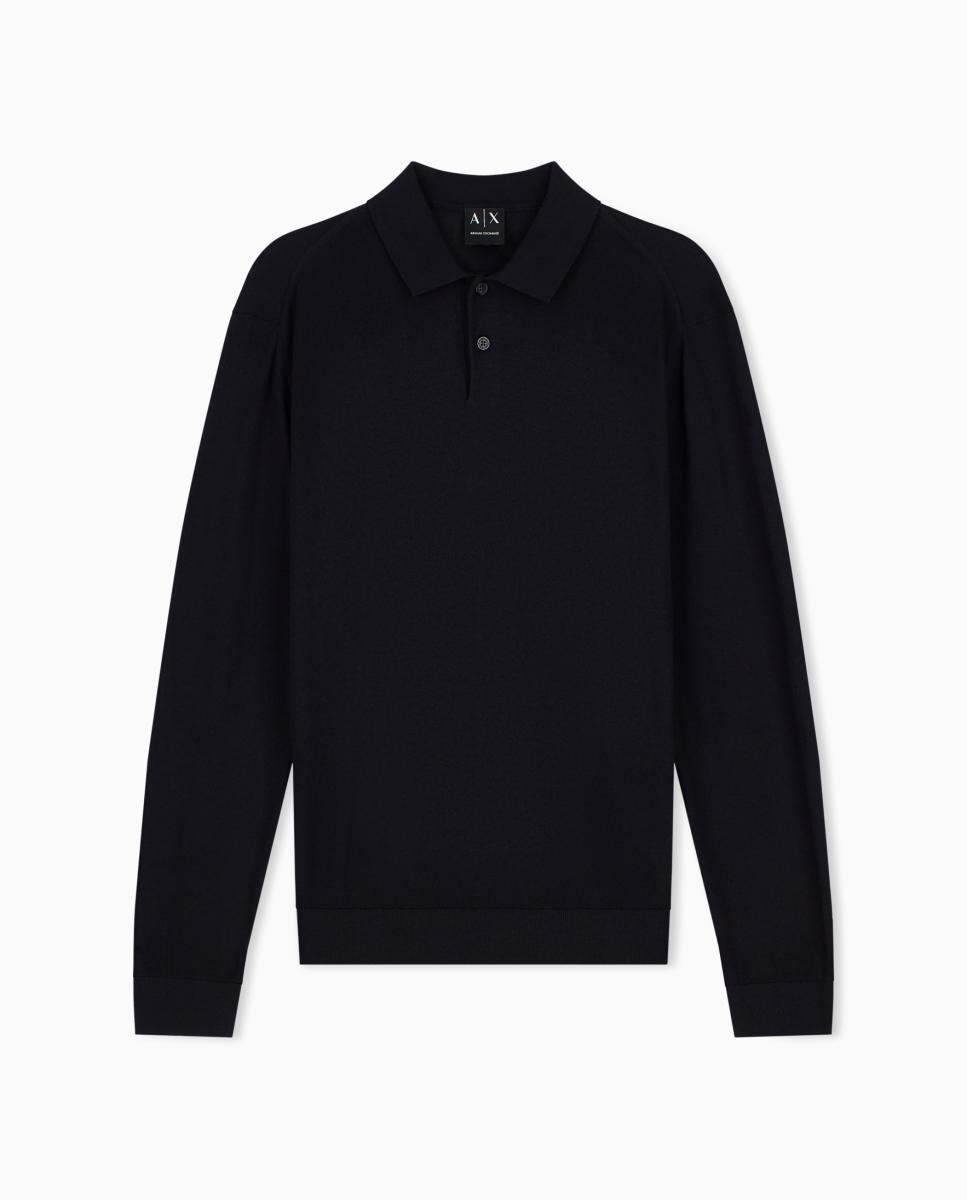 Camisola de Malha com Botões e Colarinho Tipo Polo Preto-6
