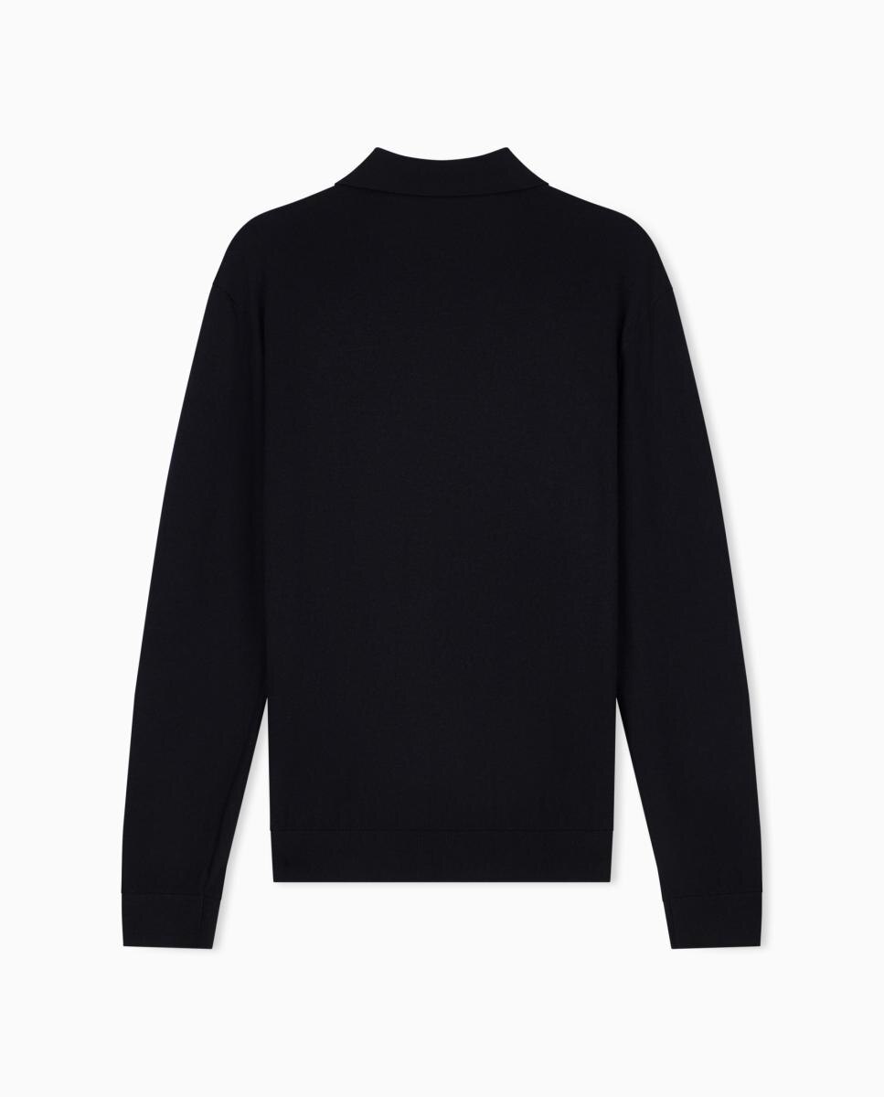 Camisola de Malha com Botões e Colarinho Tipo Polo Preto-7