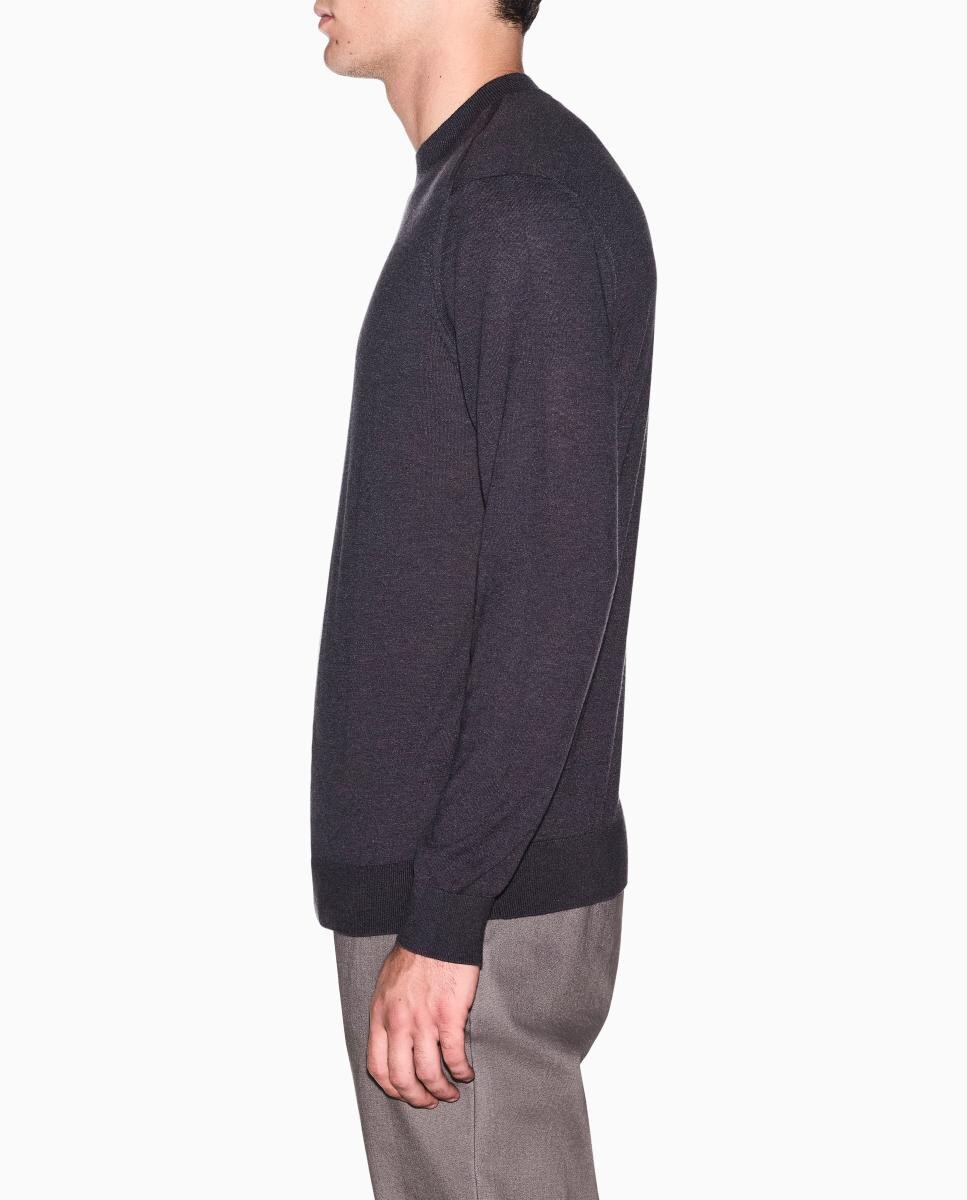 Camisola de Malha Lisa com Decote Redondo Castanho-4