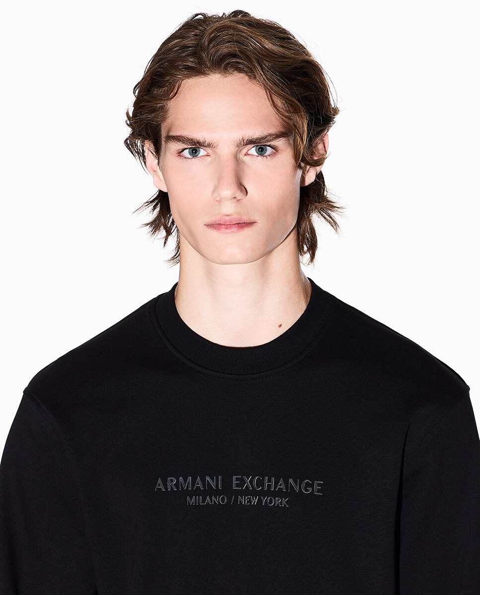 Sudadera de hombre con logo a tono cuello redondo - Armani Exchange - Negro Negro-4