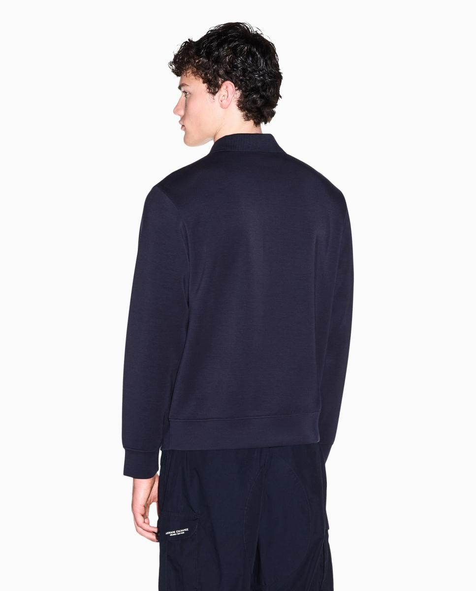 Sweatshirt com Colarinho de Polo e Fecho de Correr Médio Azul-marinho-2