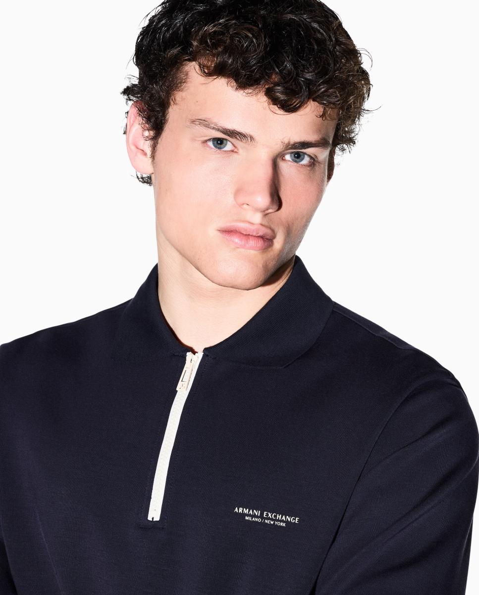 Sweatshirt com Colarinho de Polo e Fecho de Correr Médio Azul-marinho-3