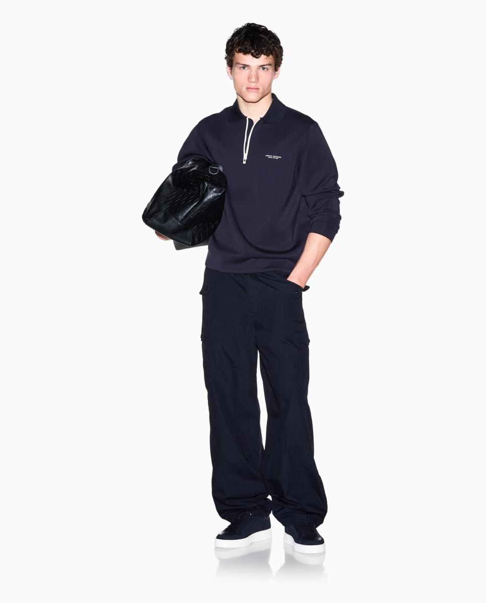 Sweatshirt com Colarinho de Polo e Fecho de Correr Médio Azul-marinho-7