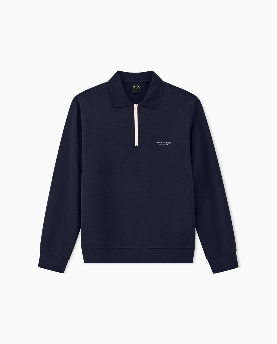 Sweatshirt com Colarinho de Polo e Fecho de Correr Médio Azul-marinho-4