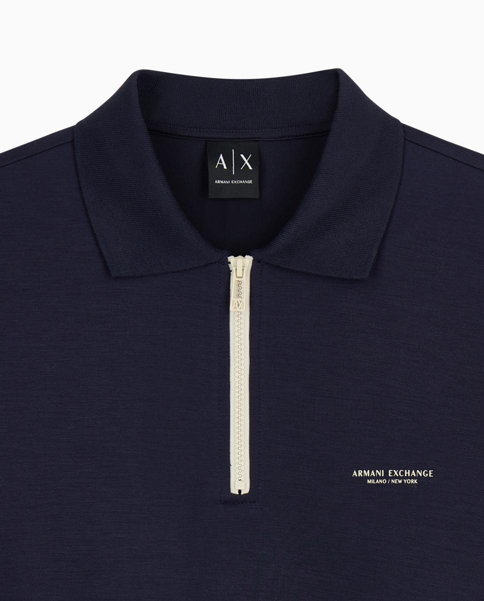 Sweatshirt com Colarinho de Polo e Fecho de Correr Médio Azul-marinho-6