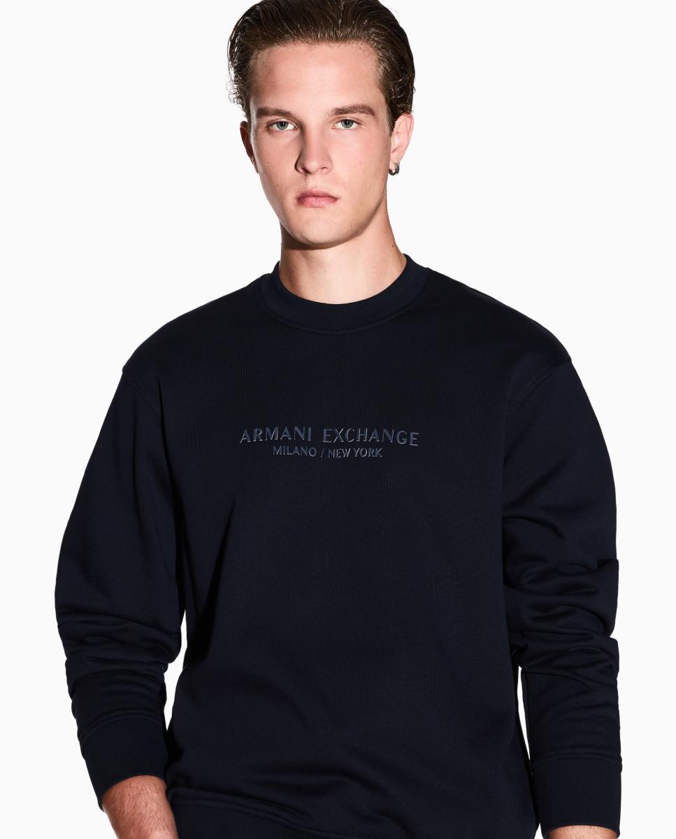Sudadera de hombre con logo a tono cuello redondo - Armani Exchange - Azul marino Azul marino-4