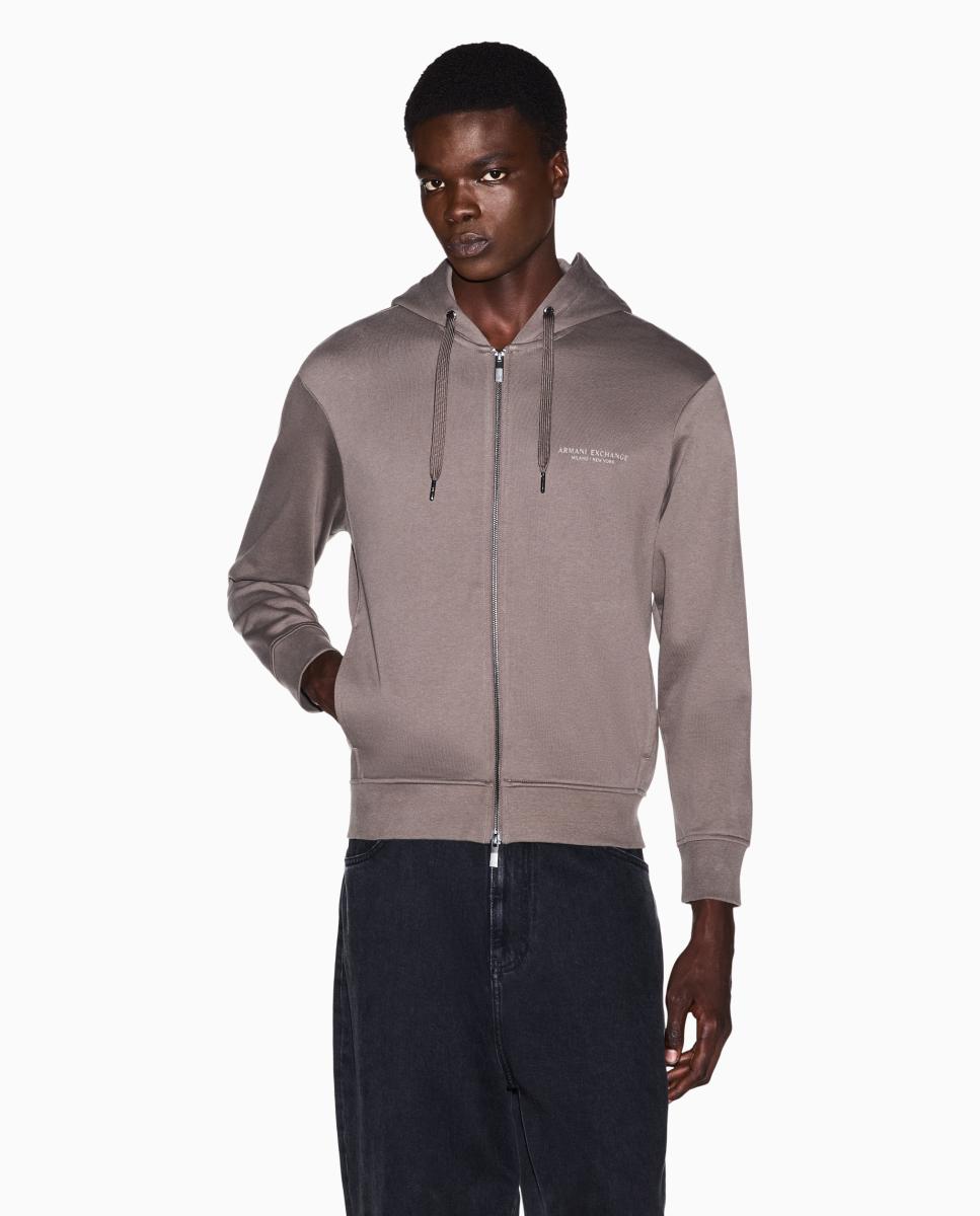 Sweatshirt com Capuz e Fecho de Correr Taupe-1