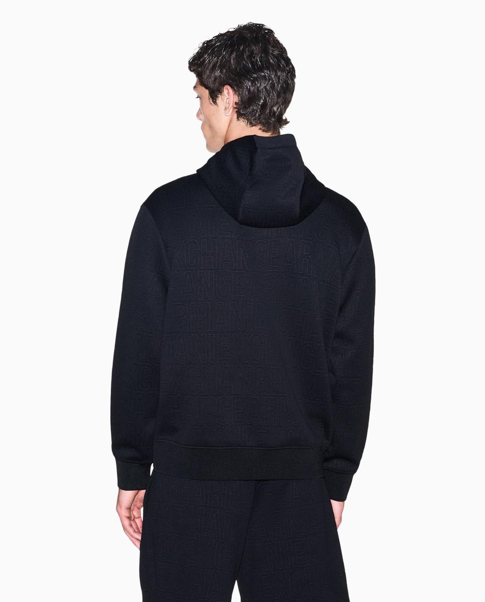 Sweatshirt com All Over Print de Logótipo com Capuz Preto-2