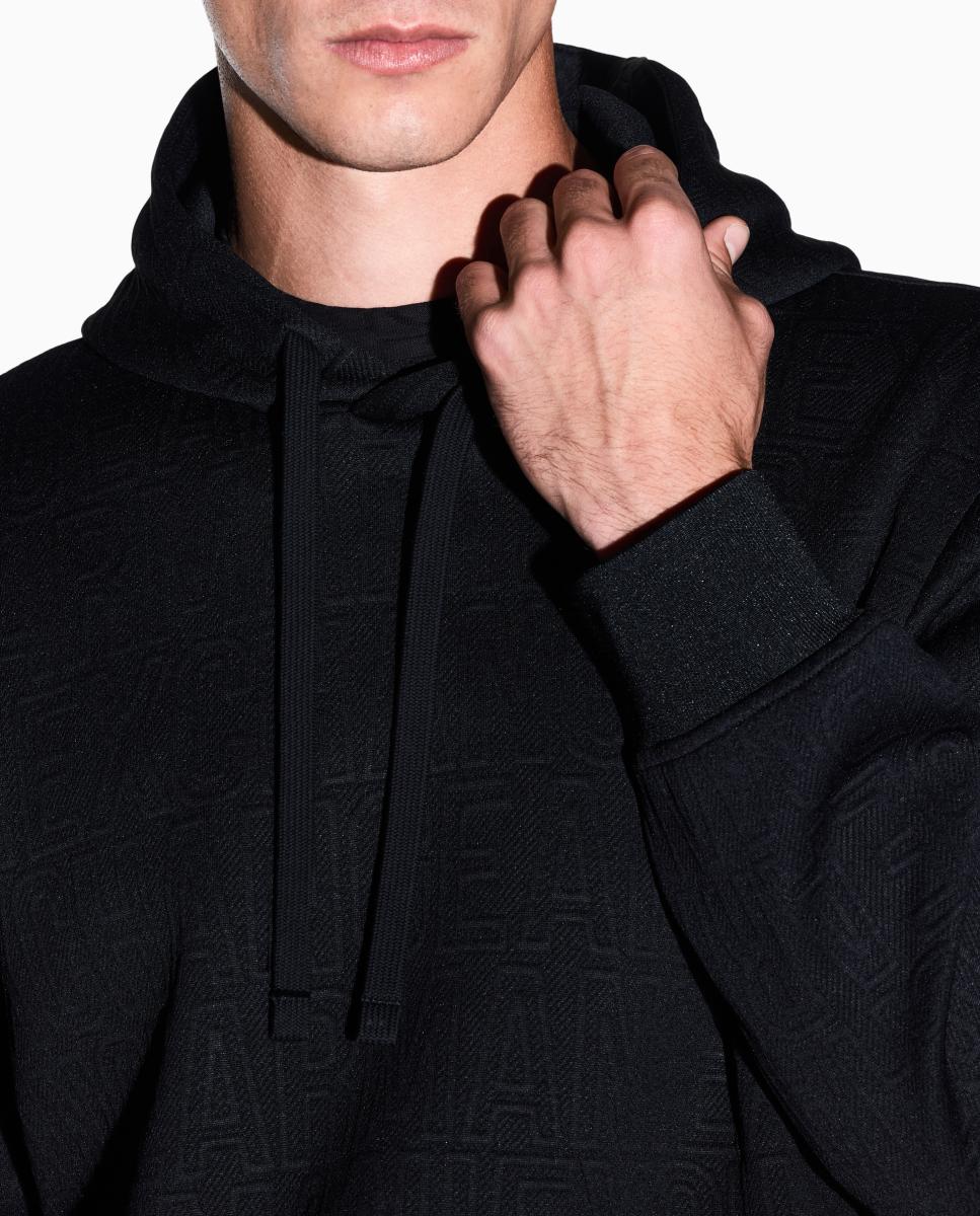 Sweatshirt com All Over Print de Logótipo com Capuz Preto-3