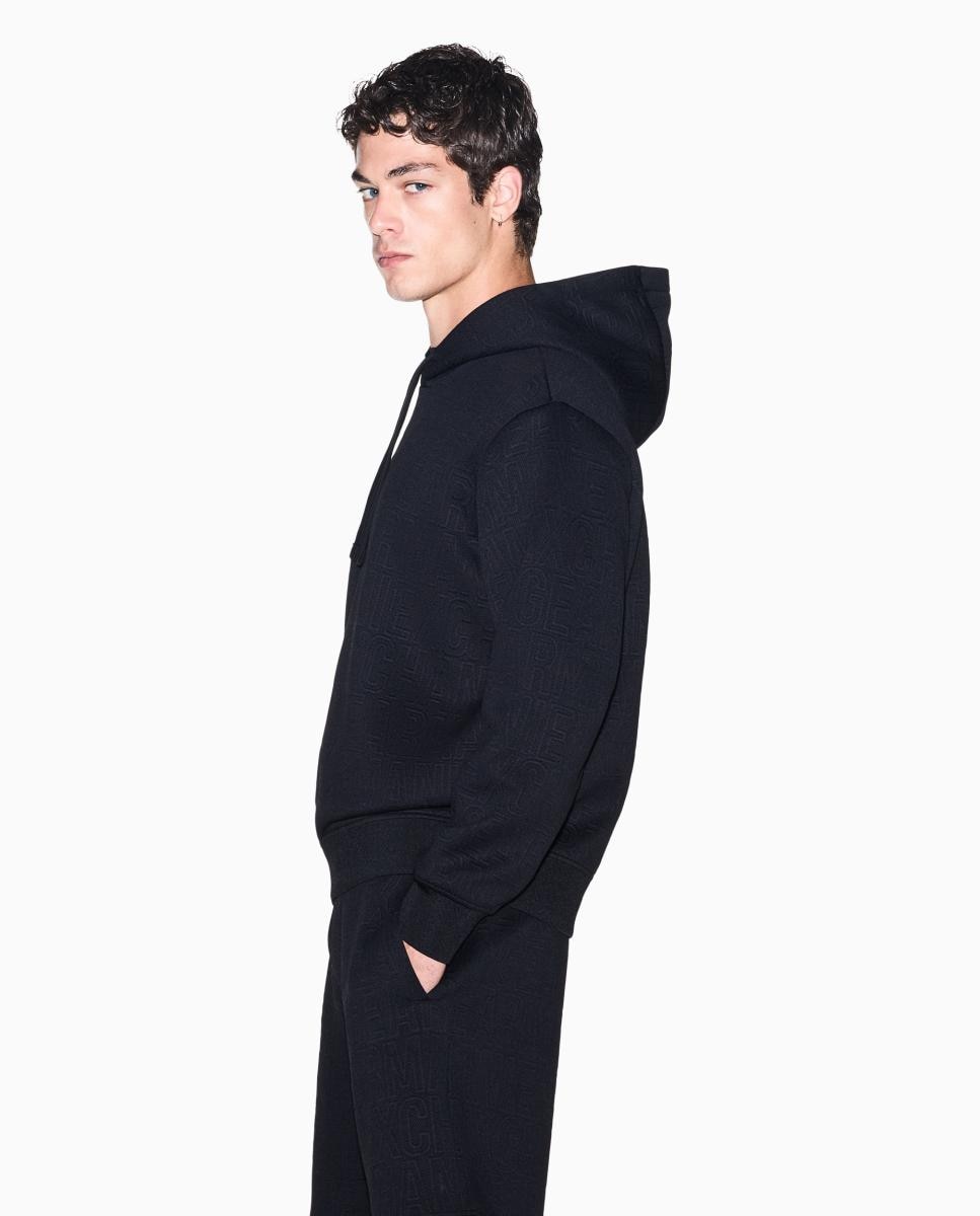 Sweatshirt com All Over Print de Logótipo com Capuz Preto-4