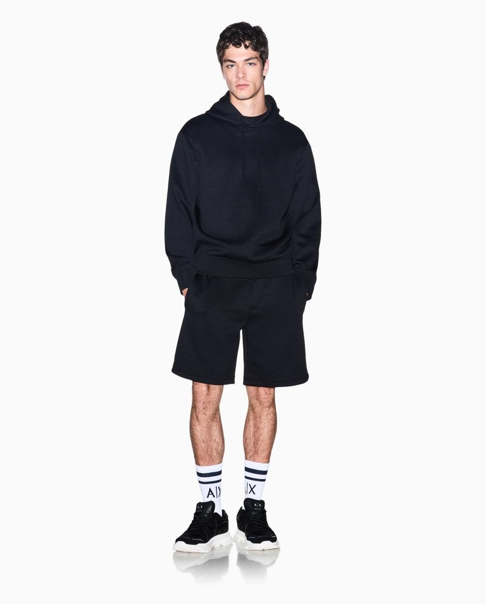 Sweatshirt com All Over Print de Logótipo com Capuz Preto-8