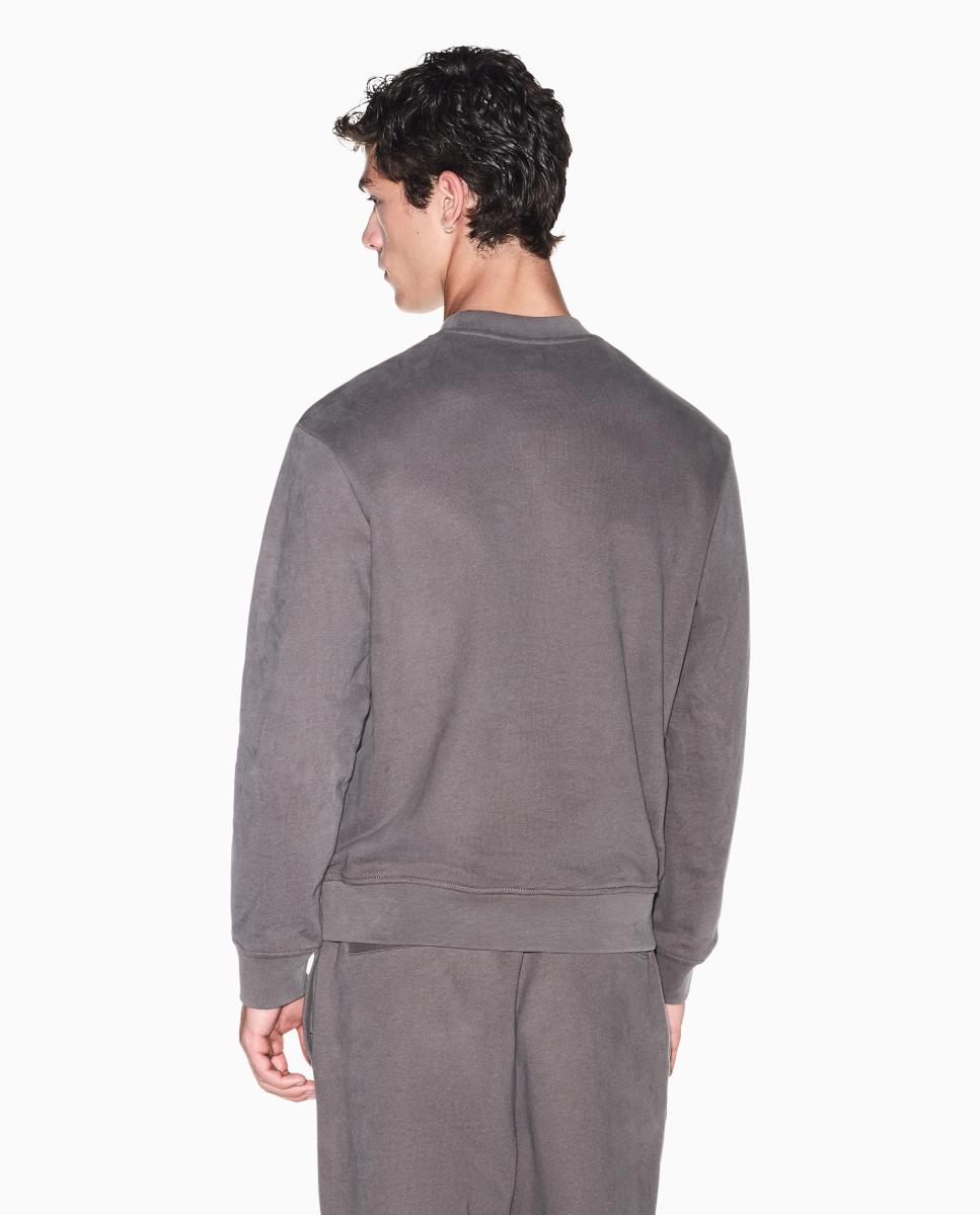 Sweatshirt com Logótipo College Grande e Gola Redonda Taupe-2