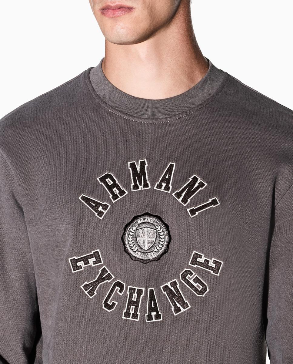 Sweatshirt com Logótipo College Grande e Gola Redonda Taupe-3