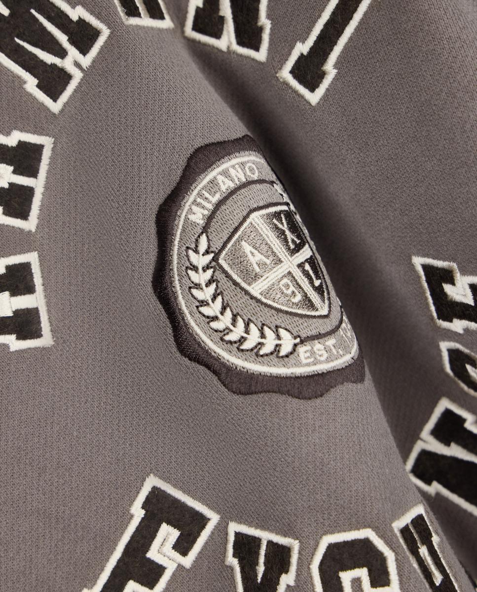 Sweatshirt com Logótipo College Grande e Gola Redonda Taupe-5