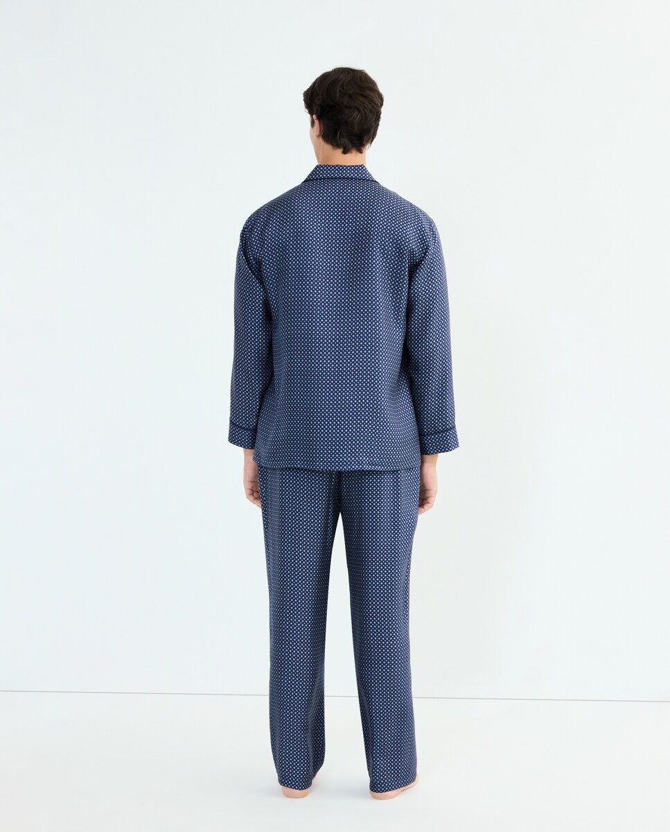 Pijama em Seda com Desenho de Gravata Azul-marinho-3