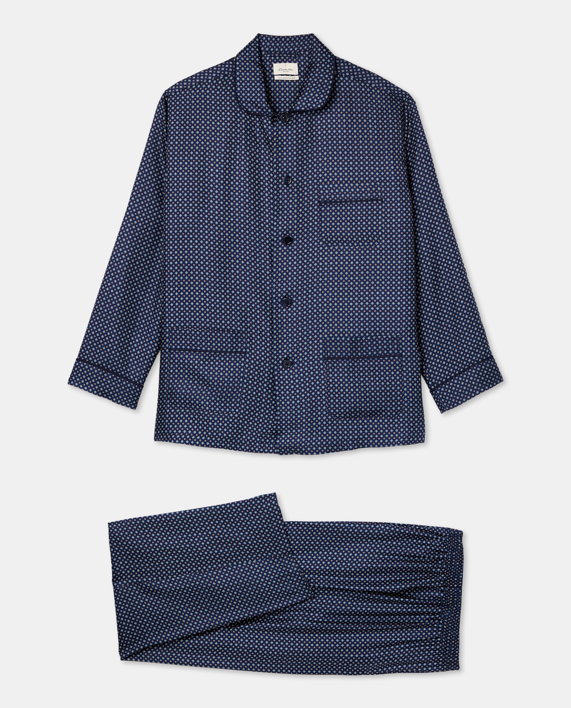 Pijama em Seda com Desenho de Gravata Azul-marinho-4