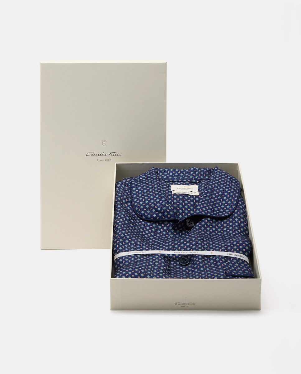 Pijama em Seda com Desenho de Gravata Azul-marinho-6