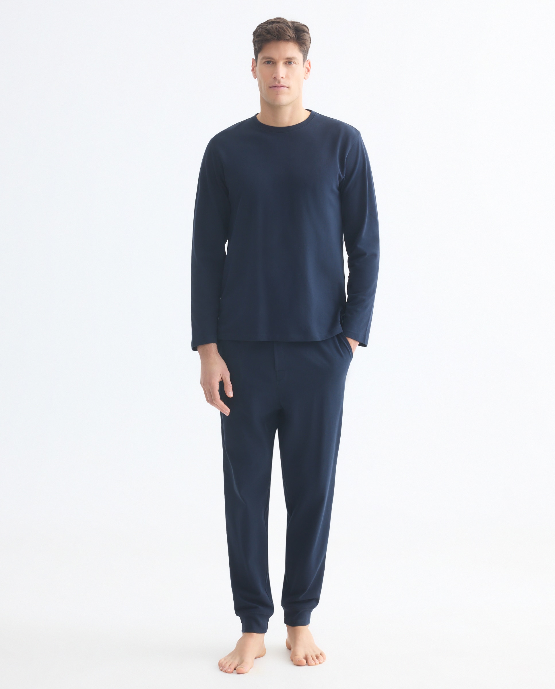 Pijama largo liso hombre. - Dustin - Azul marino Azul marino-1