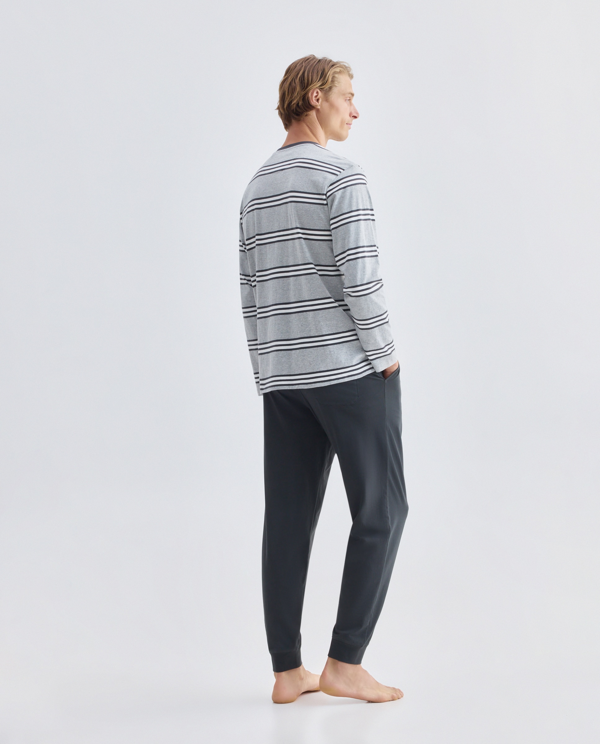 Pijama largo de punto rayas algodón - Dustin - elastano de hombre - Gris Gris-2