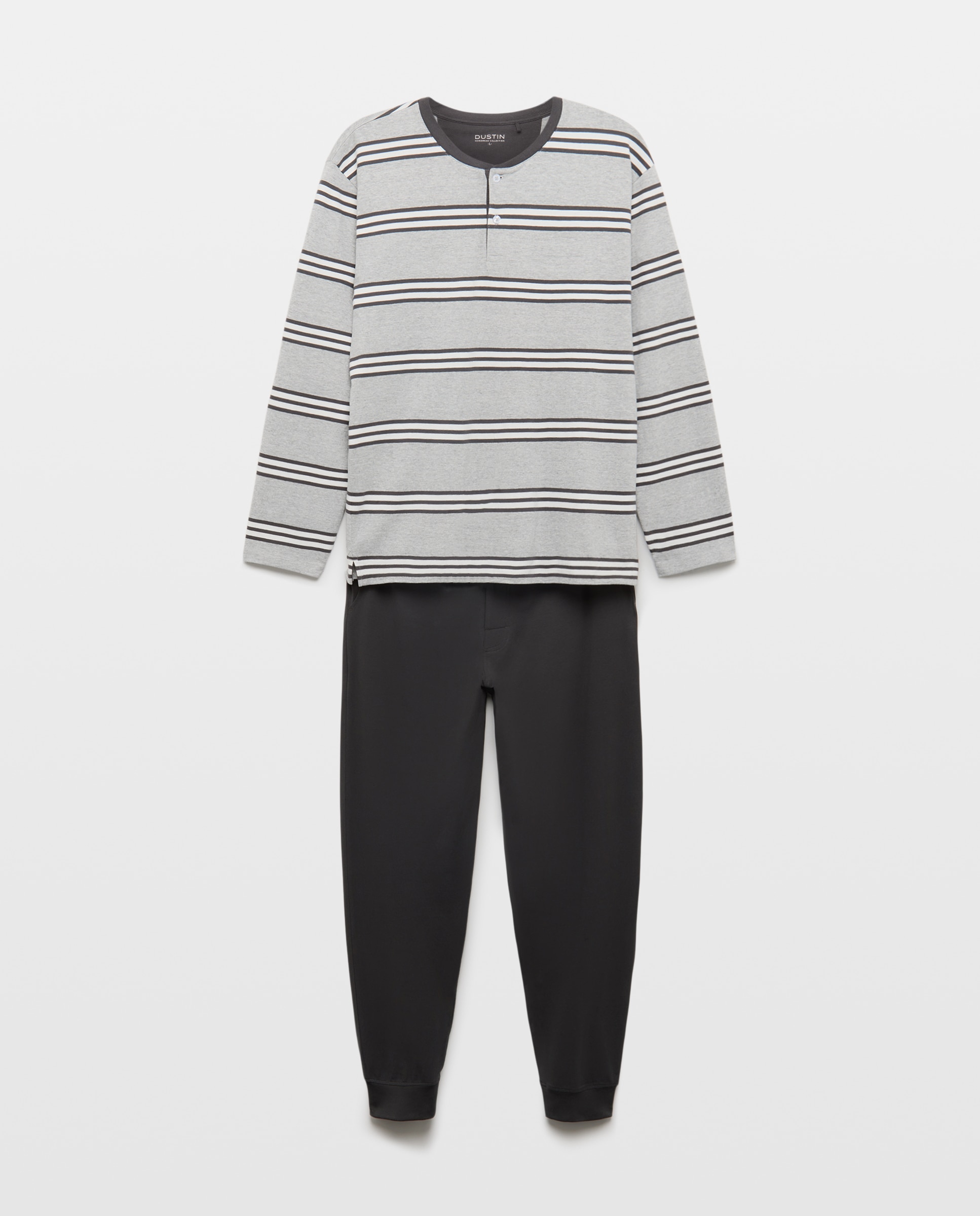 Pijama largo de punto rayas algodón - Dustin - elastano de hombre - Gris Gris-3