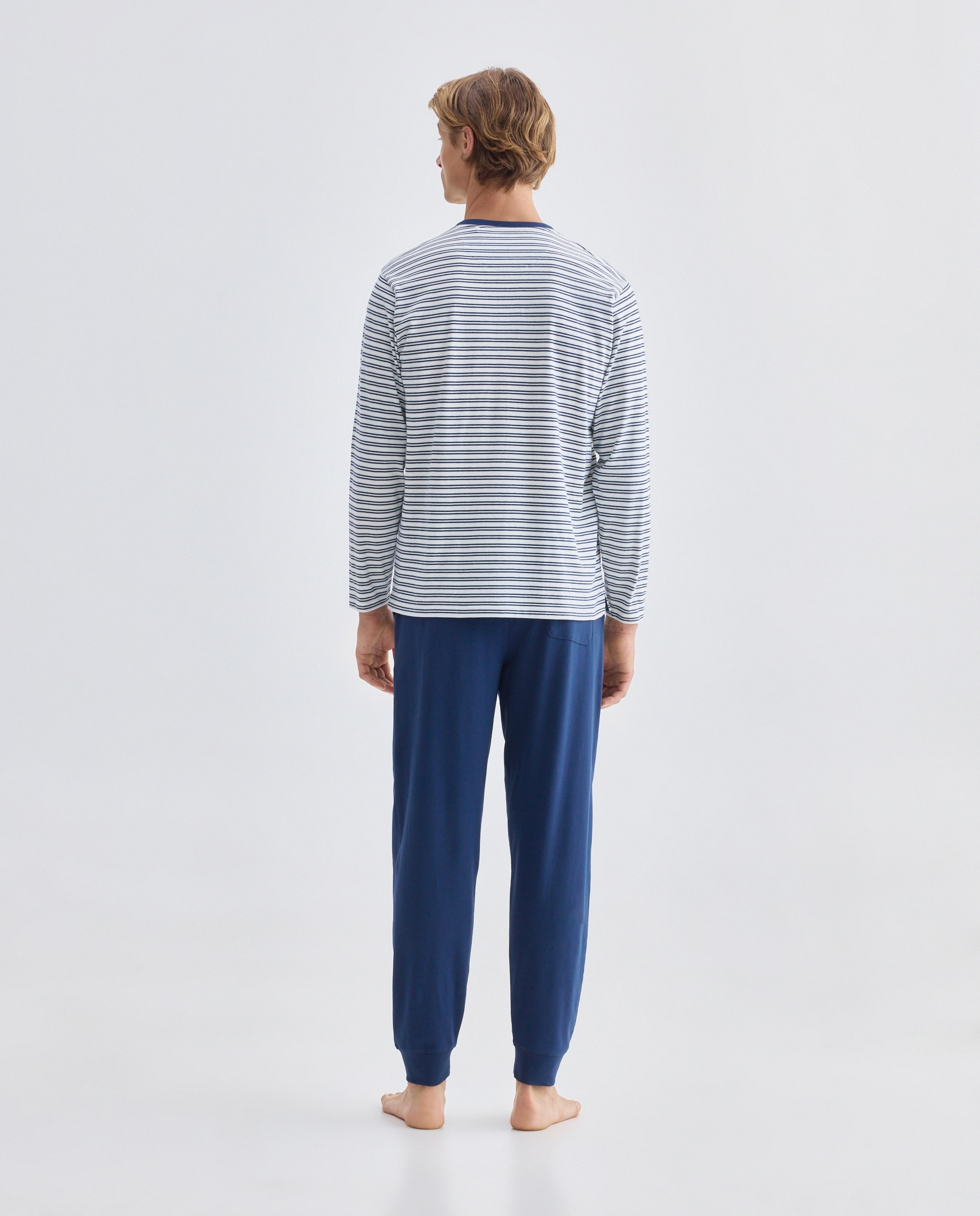 Pijama largo de punto rayas algodón - Dustin - elastano de hombre - Azul Azul-2