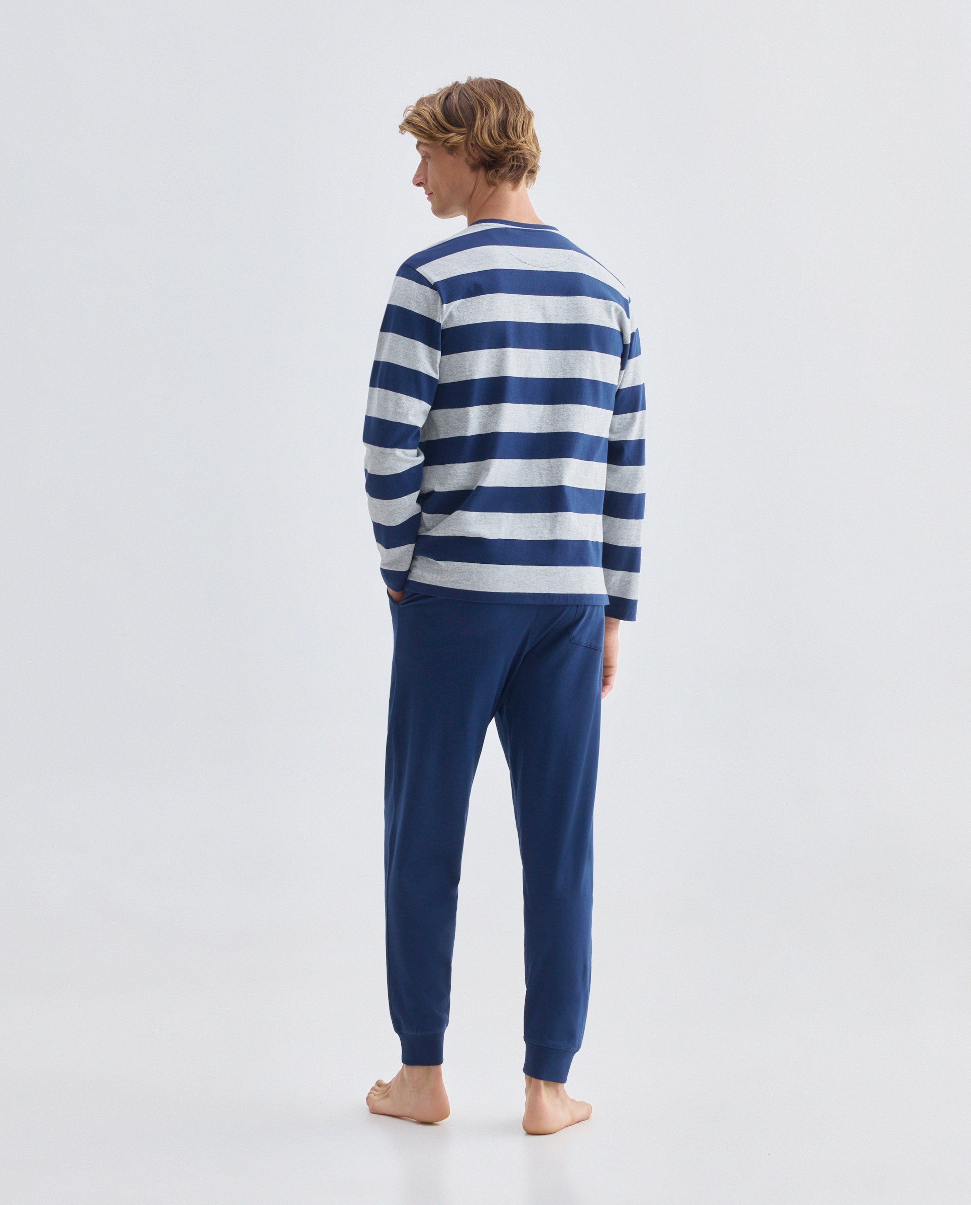 Pijama largo de punto rayas algodón - Dustin - elastano de hombre - Azul marino Azul marino-2