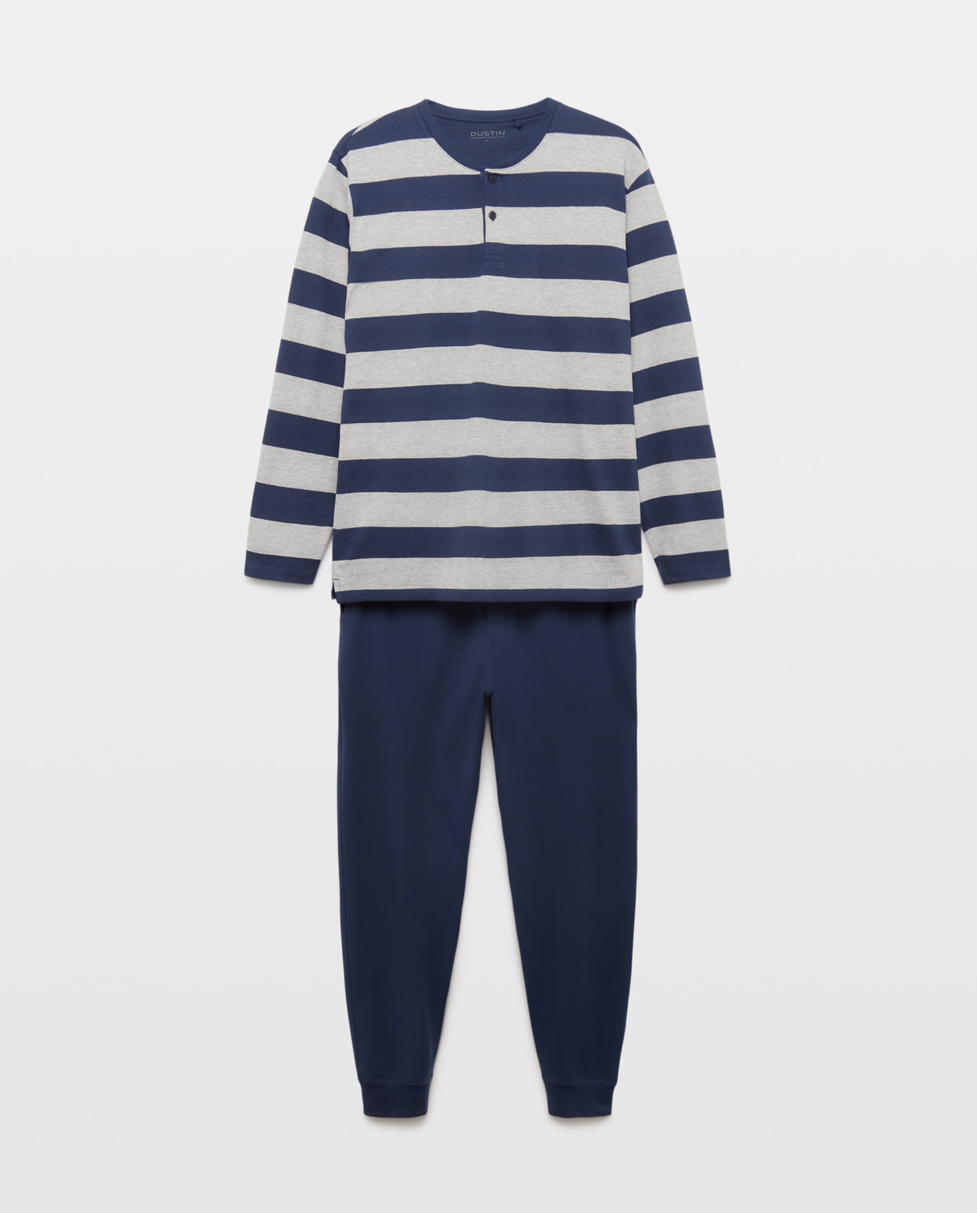 Pijama largo de punto rayas algodón - Dustin - elastano de hombre - Azul marino Azul marino-3